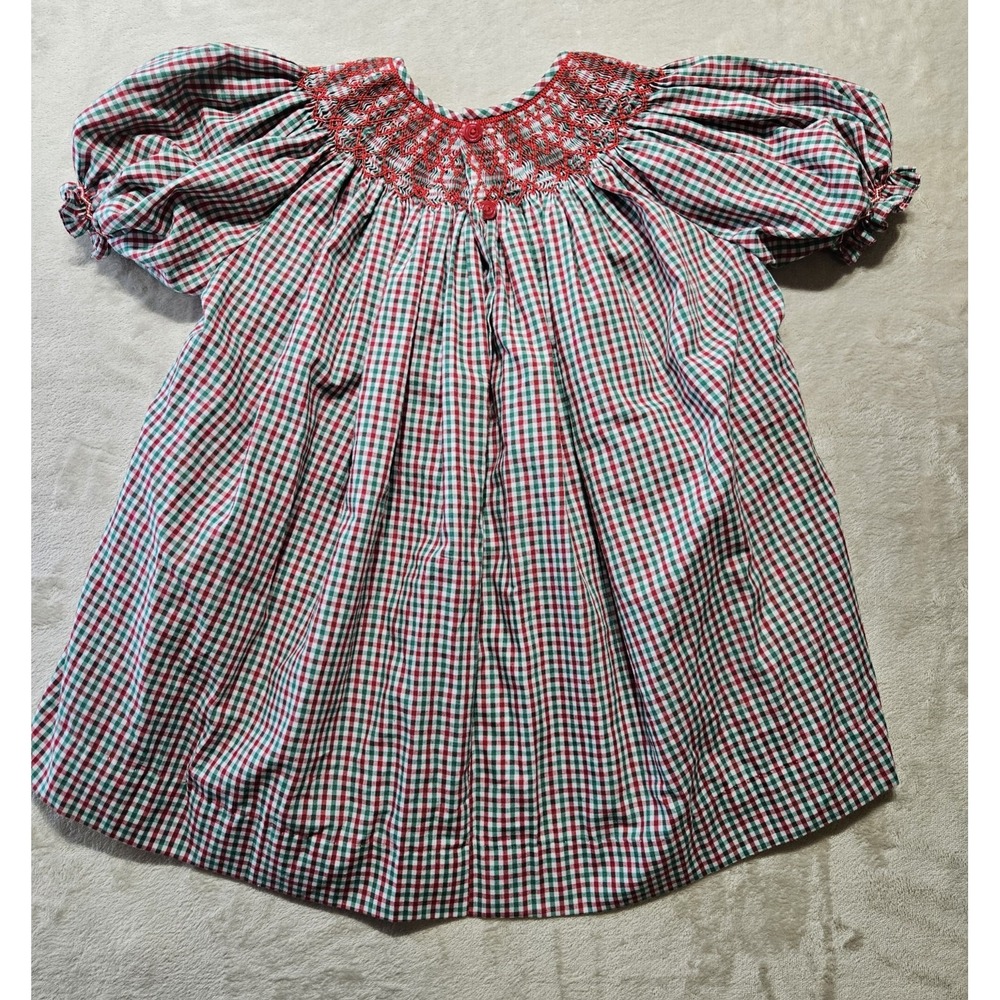 Remember Nguyen Girls 6X Smocked Dress‎ Shirt Red Green Gingham Bishop